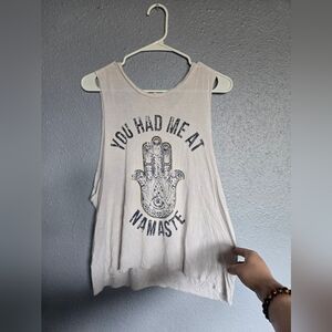 White Tank Top with Namaste Print